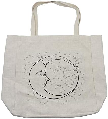 Торба за шопинг на половина месечина, монохроматски време на спиење, ноќни starsвезди со едноставна шема на скици, еко-пријателска торба за