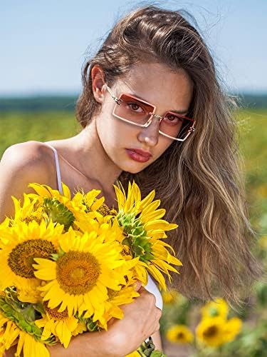 4 Пара Правоаголни Очила За Сонце Без Рамки Квадратни Очила Гроздобер Проѕирни Очила За Жени Мажи