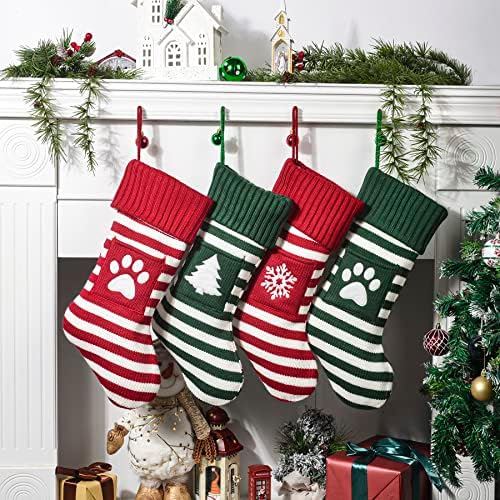 БОЕЛРИ Плете Божиќни Чорапи Со Џеб, 19 Голем Кабел Божиќ Порибување Со Ознаки Камин Виси Чорапи Семејство Декор Чорапи, 4 Пакет
