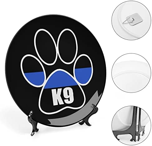 Тенка сина линија K9 куче шепа смешна коска Кина Декоративна чинија тркалезни керамички плочи занает со приказ за украси за внатрешни
