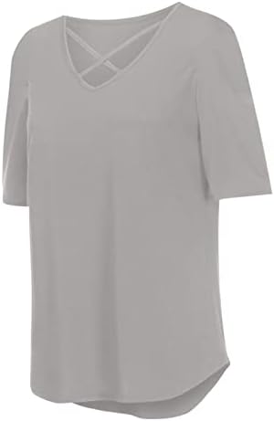 Основна цврста маичка за жени тинејџерски краток ракав Крис Крос Теј Блуза мека летна тренд Туника Туника 2023 година