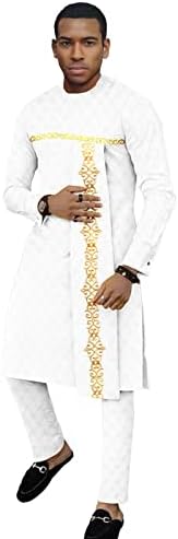 Базин Риче африканска традиционална облека поставена за мажи Дашики печати долги палта и анкара панталони 2 парчиња облека