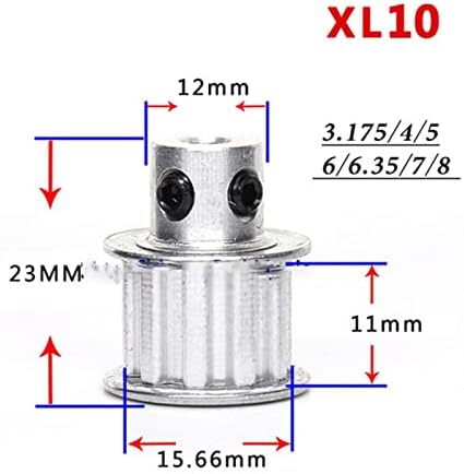 Ljianing-timing-timing Remt Pulles XL10 10 Timing Timing Timing Aluminum 3D Делови на печатачот 10XL 10TEETH BORE 3.17/4/5/6/6/6.35/8mm ширина