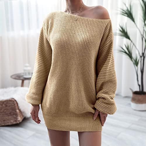 Offенски џемпер од рамо, обичен лабав плетен џемпер фустан надвор од рамената, обичен џемпер џемпер џемпер
