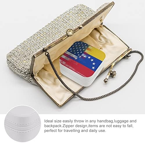 Американски и венецуела знаме за патувања кутија за накит, кожена мала накит, преносен прстен, приврзок обетка за обетки за