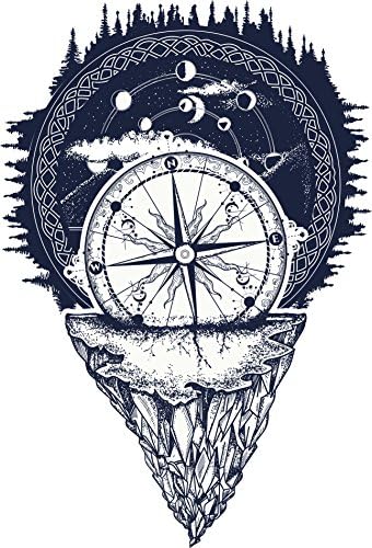Пловечка земја со келтски јазол галаксија природна месечина фази и налепница за винил со компас уметност