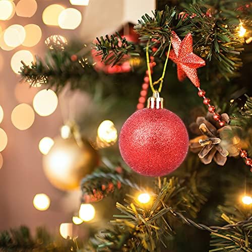 Орнаменти на топката за новогодишни дрвја за Божиќ, јупск 12 пакет 2,4 инчи/6 см распрскувани црвени божиќни топки со куки за украси
