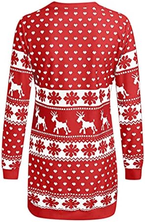 Божиќен фустан за жени екипаж врат со долг ракав џемпер Туника фустан ирваси снегулка графички симпатичен Божиќ мини фустан