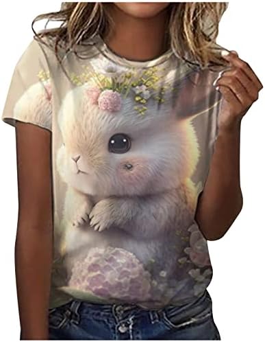 Mirtенска летна маица со краток ракав со кратки ракави среќни велигденски маички тркалезни цртани пилиња за зајак, графички печатени кошули