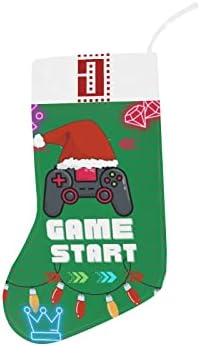 Монограм Божиќно порибување со видео игра Започнете и буква j 18 инчи големи зелени и бели со почетно