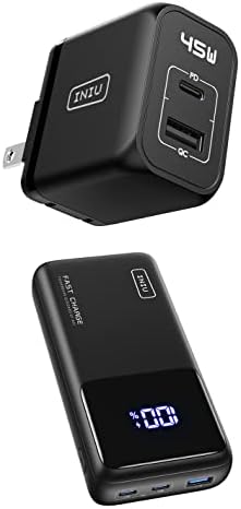 Iniu I623 USB C Charger & B63 Power Bank, [A+C] GAN PD двојна порта Тип Ц полнач за брзо полнење и 25000mAh/65W USB C лаптоп преносен