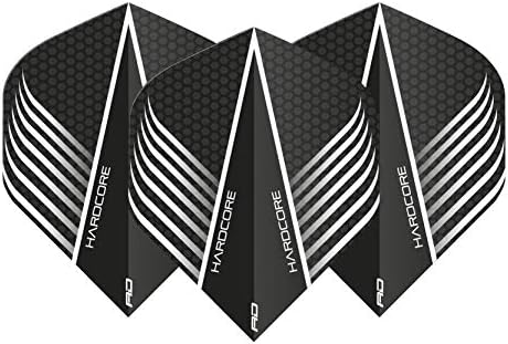Хардкор црно -бел V дизајн Дополнителни дебели стандардни летови со стрела - 4 комплети по пакет и картичка за исход на црвен змеј
