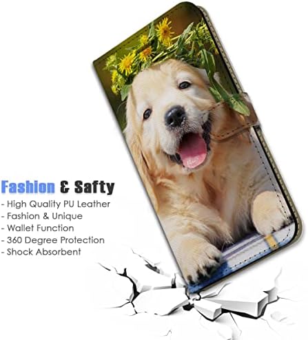 AJOURTEK за iPhone 14 Pro, Уметност Дизајниран Флип Паричник Стил Телефон Случај Покритие Мачка Куче Маче Кученце Целосна Заштита НА