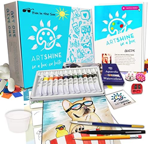 Artshine во кутија - Уметнички занаетчиски комплети + Видео лекции за деца - Забава на сонцето Активност на летната плажа - акварел боја, сет