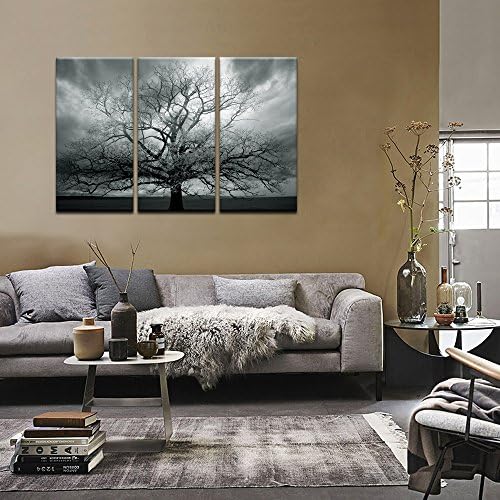 Сечари - Голем 3 панел дрво Слика Wallидна уметност Темна шумска пејзаж платно печати дрво на живот Сликарство истегнат и врамен