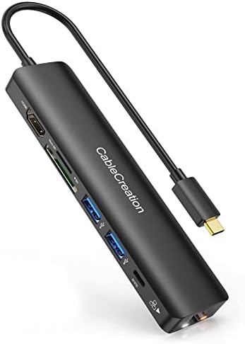 USB C Hub 4k 60Hz, CableCreation 7-во - 1 USB-C Центар Мултипорт Адаптер Пакет со8k 48Gbps Ултра Голема Брзина HDMI Кабел 3.3 ft, 4K120