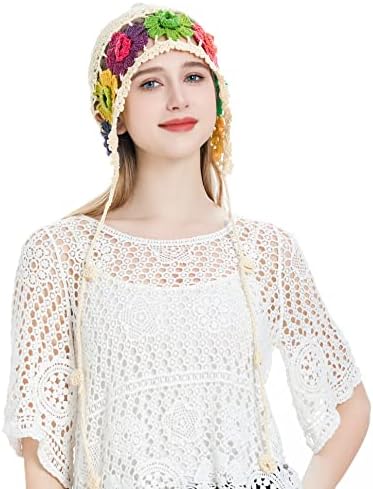 Злик жени памучни капчиња плетени гравчиња рачно изработени летни цветни череп капаче