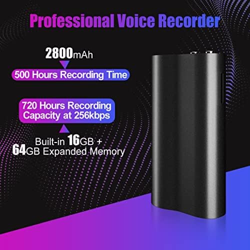64gb+16gb Гласовен Рекордер, Магнетски Глас Активиран Рекордер со 720 Часа Капацитет За Снимање Мал Уред За Диктафон со 500