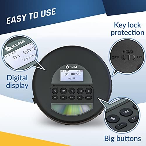 KLIM NOMAD - НОВО 2023 година - Преносен ЦД плеер Walkman со долготрајна батерија - со слушалки - радио FM - компатибилен MP3 CD плеер преносен