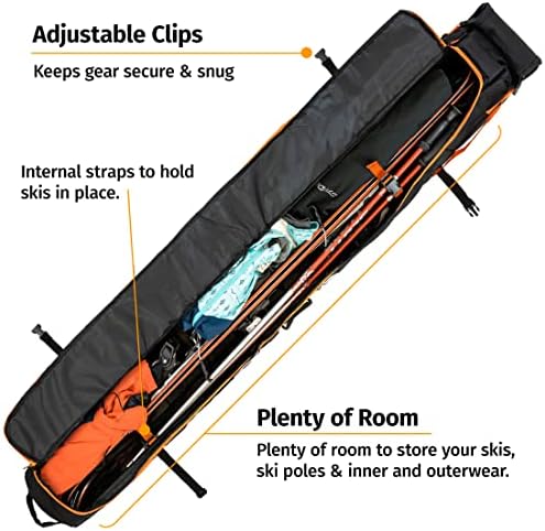 Премиум скијачка скијачка торба за воздушно патување - единечни торби за носење скијања за крос -кантри, спуст, ски облека,