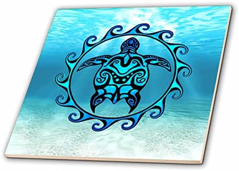 3дроза подводна племенска морска желка уметност во Полинезиски маорски симбол На Сонцето. - Плочки