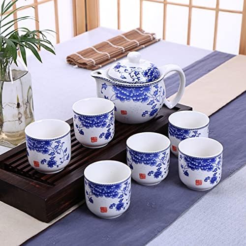 Кинески керамички чај сет, порцелански чајници со 6 чаши, услуга за чај Кунгфу