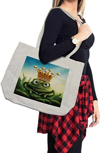 Торба за купување торба Амбесон Кинг, жаби принц на мов Стоун со круна инспирирана од цртана слика, еко-пријателска торба за еднократна