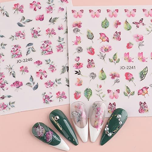 Цветни нокти налепници за акварел пролетни нокти декорати розови виолетова цветни лисја дизајн нокти налепници за акрилични нокти уметност