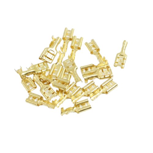 Uxcell Gold Tone Brass Crimp терминал 6,7 mm Femaleенски лопав конектори, 20 парчиња