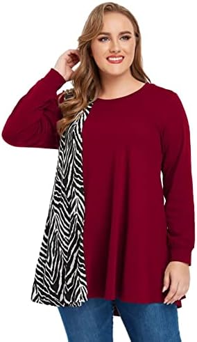 Јолиеловин плус големина џемпери за женски врвови со долги ракави на животински печати за крпење на лепенка туника лесна есенска облека