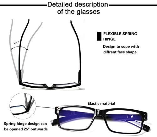 НОРПЕРВИС 5 Пар Очила За Читање Квалитетни Лесни Сини Светлосни Блокирачки Очила со Пролетни Читачи На Шарки За Жени Мажи