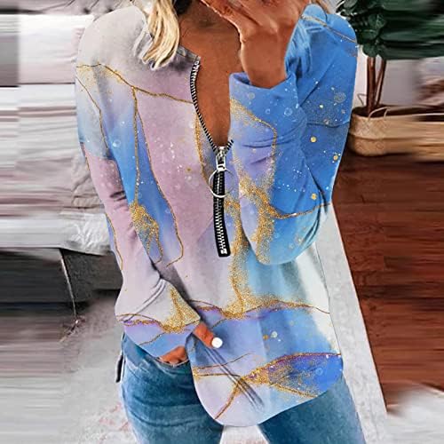 Врзаи боја кошули со долги ракави за жени обични поштенски маички лабава текстура за печатење врвови трендовски духови за џемпери блузи
