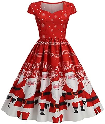 Витонг Божиќни фустани за жени гроздобер фустан крзнен замав фустан со долг ракав појас вечерен фустан