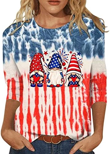 Kaniem Womens Tops Fourth Of July Shirt Women 3/4 Sleeve Independence Day Shirts Fashion Summer Tops Round Neck Womens Tees 4th of july