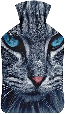Тиркизна очи на шише со топла вода со мачки со мека покривка 1L голема класична потопла торба за нозе на рамо на вратот на вратот