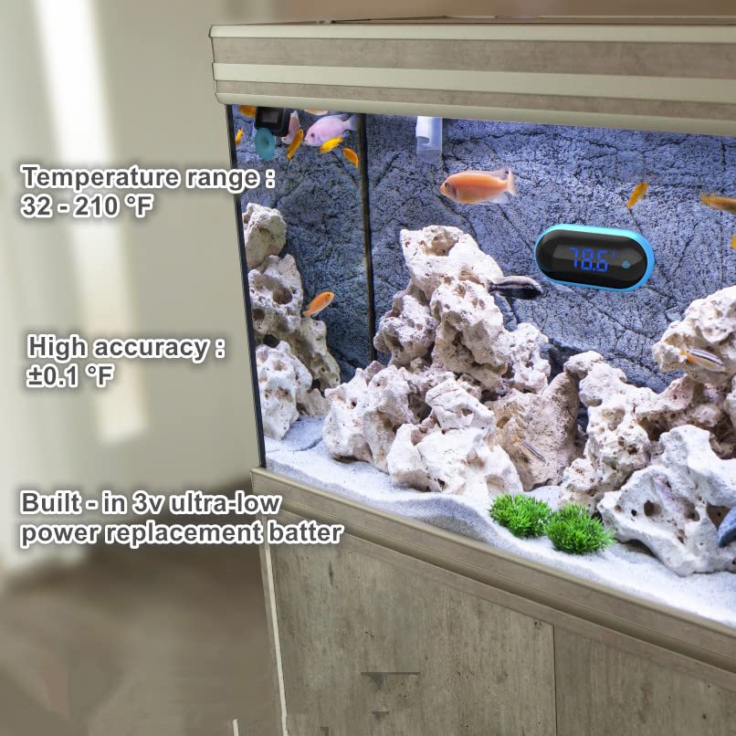 Термометар на аквариум, термометар за дигитален резервоар за риби со сензор за висока прецизност на стапки до 0,18 ° F, додатоци за безжичен