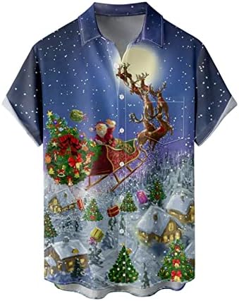 Xiloccer Најдобри мажи Божиќ Дедо Мраз подарок 3Д Дигитално печатење копче Лепел Краток ракав кошула маица кошула 3Д обичен фустан