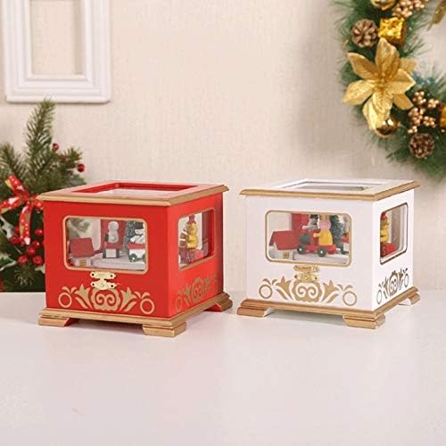 Lkyboa White, црвен воз во форма Божиќ дрвена музичка кутија кутија за складирање на кутии дома