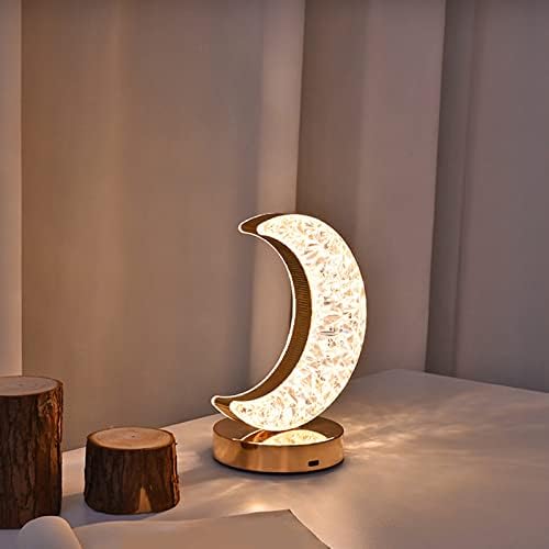 Манмаохе ламба за маса со 3 нивоа осветленост, ноќна светлина во форма на месечина, декоративна маса за ламба, USB за полнење на расадник