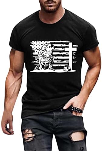 Beuu 4-ти јули војник кратки ракави маици за мажи, знаме на САД Исус крст печати атлетски мускули патриотски врвови на врвови