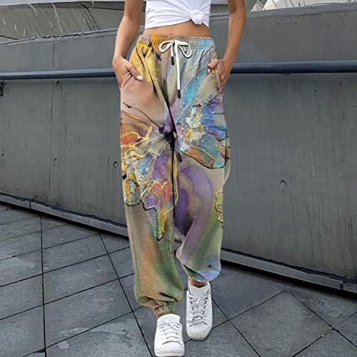 Женски џогери со висока половината во боја на јога панталони со џебови лабави хеланки за жени тренингот, атлетски, дневна