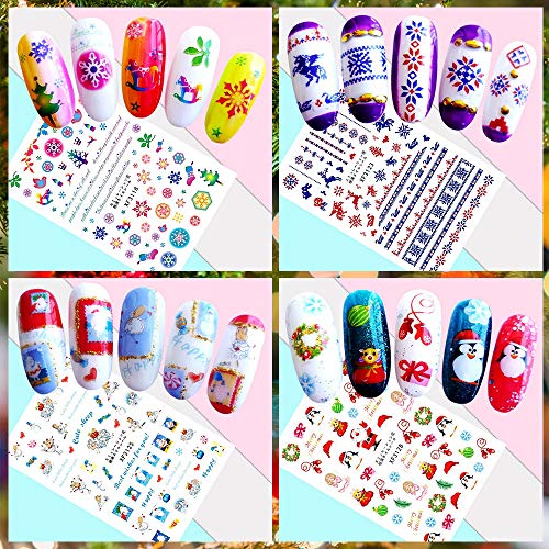 Калолар 12 листови Божиќни налепници за Божиќни нокти 3Д самолепливи декорации за нокти, Дедо Мраз Декора за декорации за нокти за нокти на нокти