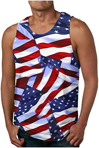 Пимоксв 4 -ти јули резервоарот за мажи 2023 плус големина Ден на независност кошули салата фитнес сингл елек во САД, знаме без ракави, без ракави.