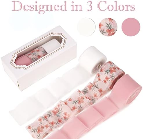 Dseason Рачно изработено рабно цветно свилено шифонски панделки 1,5 x 7 јарди, 3 ролни 21 јарди розови цветни панделки поставени за покани за
