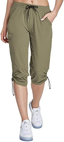 Женски пешачки карго капри панталони со џебови од патенти, лето лето над 50+ лесна брза суво вода отпорен на тренингот