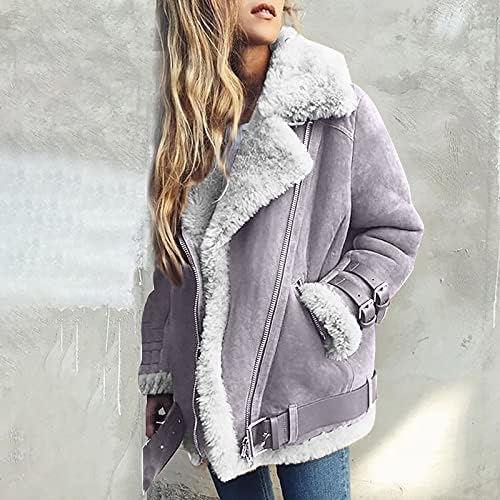 Hzmsyq зимски жени faux руно палто за надворешна облека топла лаптоп моторна моторна јакна џемпер надворешни дуксери за пулвер