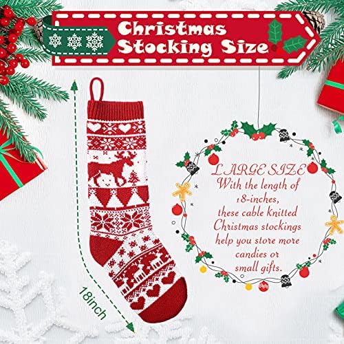 4 парчиња 18 инчи плетени Божиќни чорапи Големи рустикални предива снегулки Снежни задели за украси за Божиќни празници