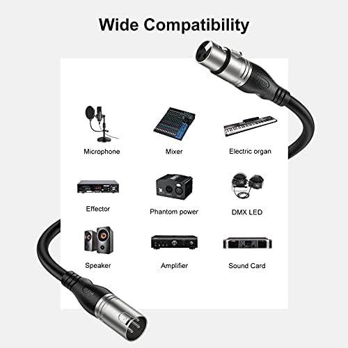Ebxya 100ft XLR микрофонски кабли 2 пакувања - Премиум избалансиран кабел за звучникот на MIC со 3 пина XLR машки до женски 100 стапки,
