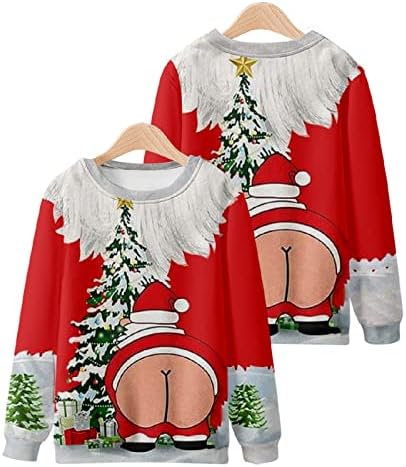 Унисекс грда Божиќ 2022 екипаж за џемпери на екипажот Новина Смешна секси секси 3Д мускуларна графичка кошула со долг ракав џемпер