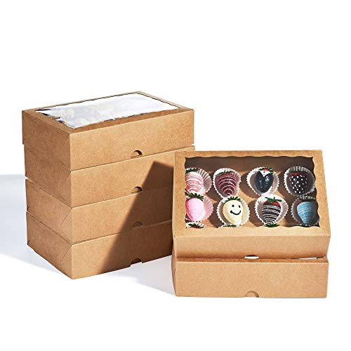 JCXPack 12pcs 10 x 7 x 2,5 инчи едно парче Премиум кутии од јагода, кутии за колачиња, природна кафеава кутија за кафеава пекара со